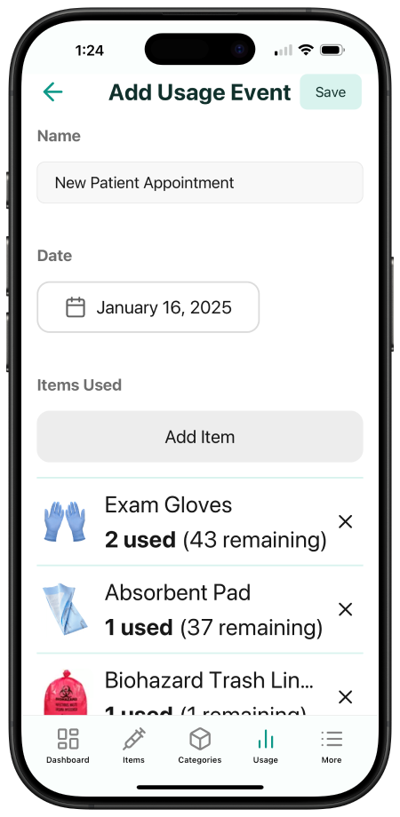 midwife mate user interface with inventory tracking