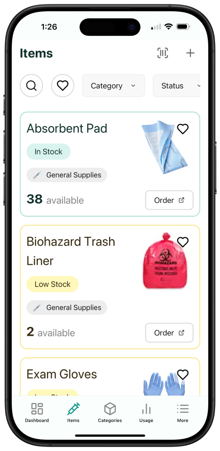 midwife mate user interface with inventory tracking