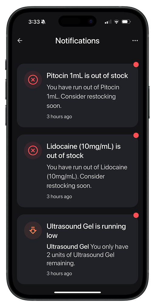midwife mate user interface with inventory tracking