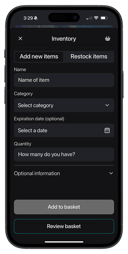 midwife mate user interface with inventory tracking